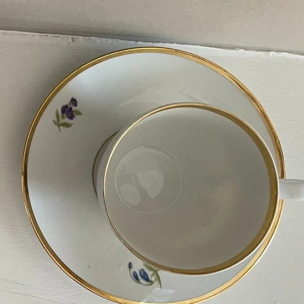 VTG Danmark Lyngby Teacup & Saucer, Bedstefar/Bedstemor, Floral, Gold, Danish